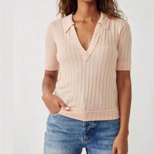 Free People We the Free peach Collared Knit polo